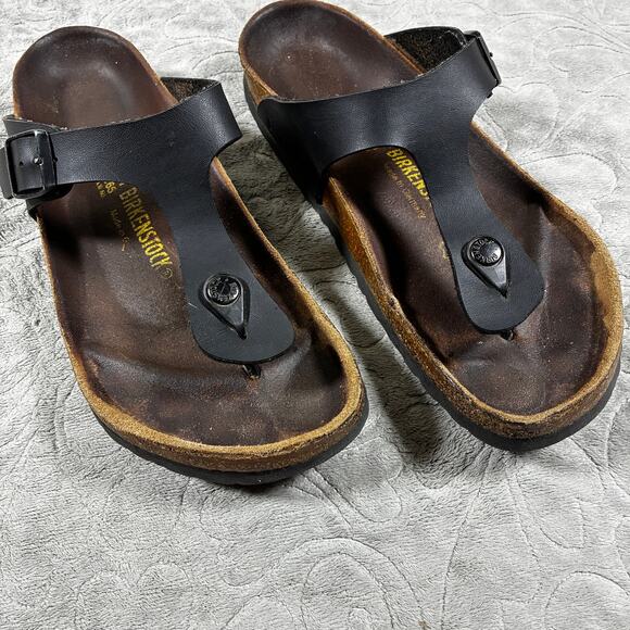 Birkenstock Shoes - Birkenstock Gizeh Sandals Womens Size 10 41 Black Leather Strappy Comfort